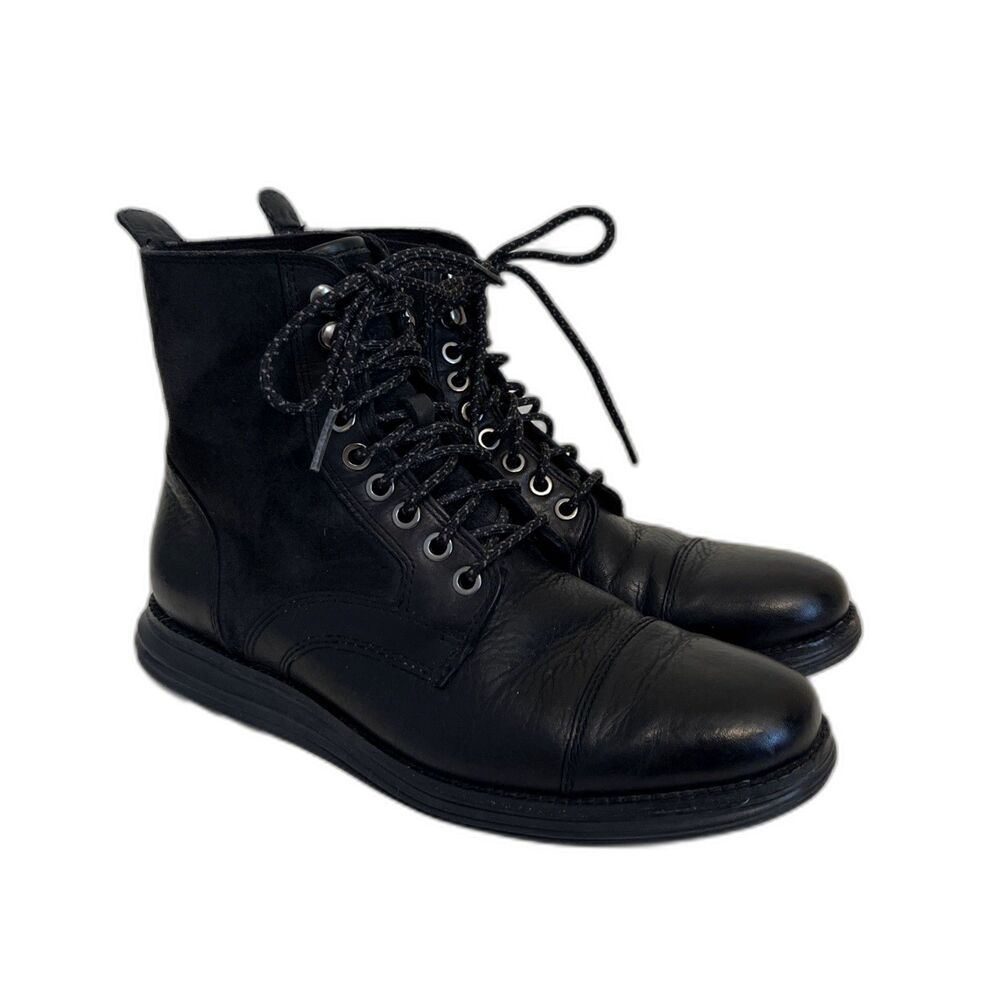 COLE HAAN Mens Leather Lunargrand Lace Waterproof Ankle Boots, Black- Size 7.5